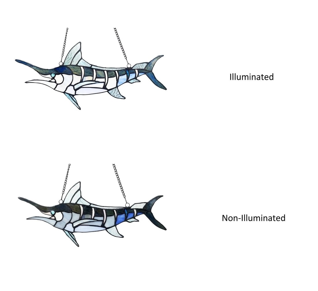 16" Stained Glass Sword Fish Marlin Window Hanging Panel Suncatcher - 4