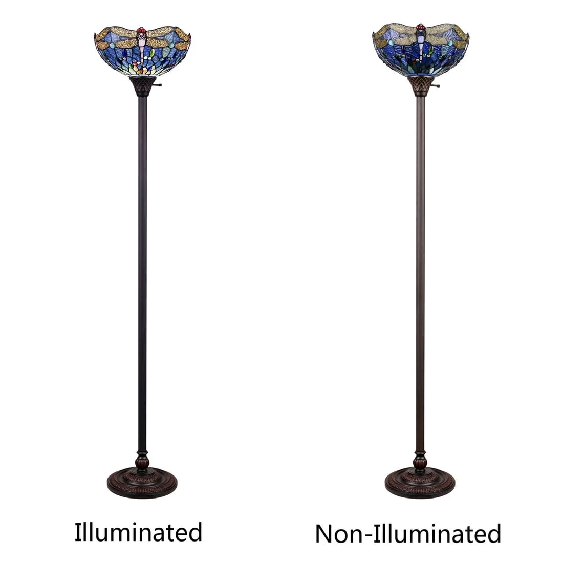 68.98" Stained Glass Dragonfly Torchiere Floor Lamp - 5