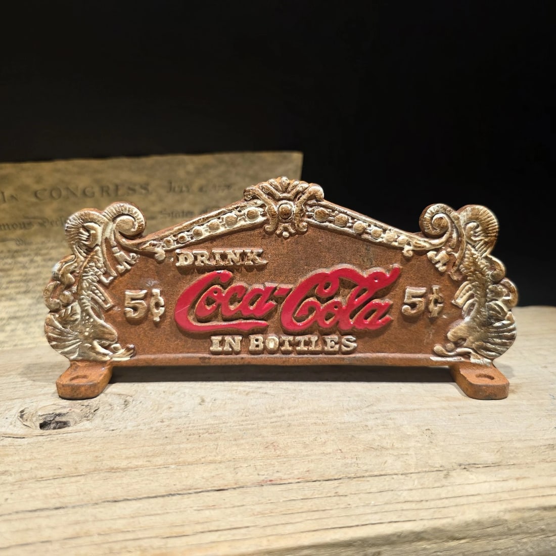 9" Coca-Cola 5¢ Cash Register Sign Cast Iron Soda Counter Plaque (1 of 14)