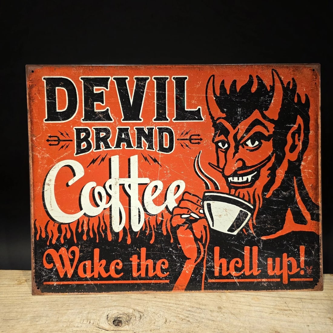Devil Brand Coffee Tin Sign - Wake the Hell Up (1 of 7)