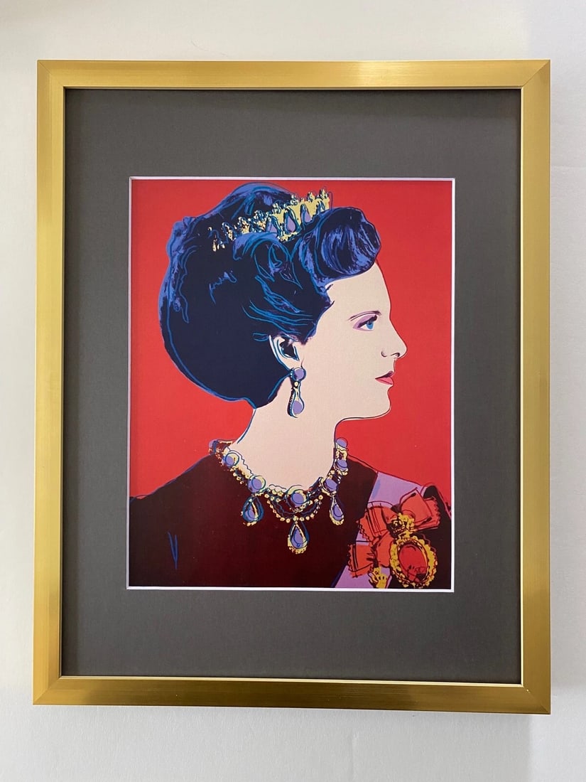 ANDY WARHOL AWESOME 1984 QUEEN OF DENMARK PRINT MATTED AND FRAMED: This is an Awesome and Scarce 1984 Print after Andy Warhol " QUEEN OF DENMARK " from - His Portraits Collection- Matted and Framed covering 15x12in. Printed in Paper after the Iconic Artwork made by M
