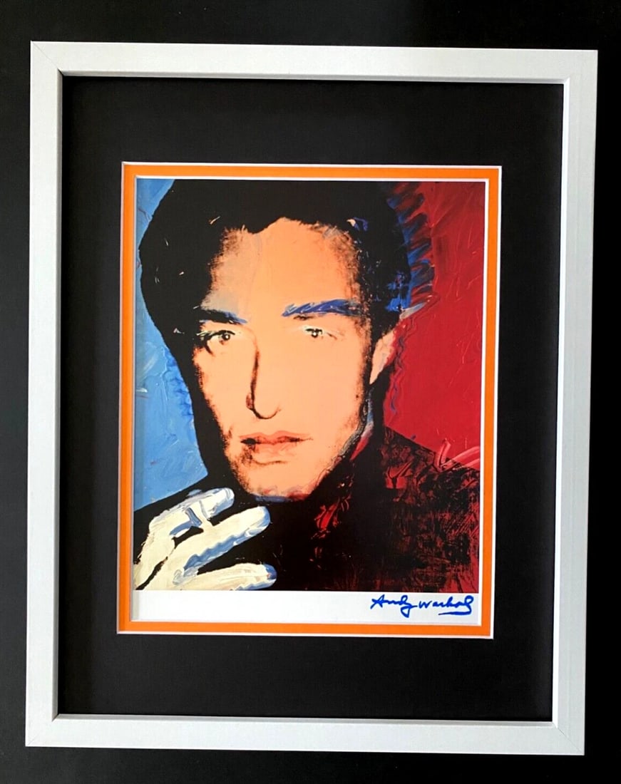 Andy Warhol HALSTON Signed Print Framed 1984 Pop Art Artwork Ready to Hang: This is a Stunning and Scarce 1984 Print after Andy Warhol FACSIMILE SIGNATURE IN BLUE INK " HALSTON " from - His Pop Art Collection- Matted and Framed covering an area of 15x12in. Printed in Paper af