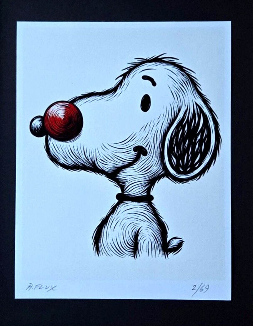 AIDAN FLUX | Hand Signed Original Print Framed | LtdEd of 69 COA | Snoopy - 2