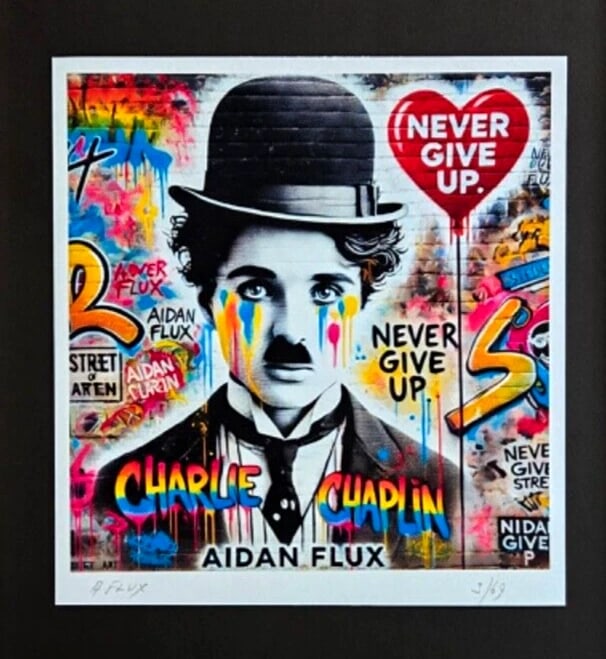 AIDAN FLUX | Hand Signed Original Print Framed Ltd. Ed. COA "CHARLES CHAPLIN " - 2