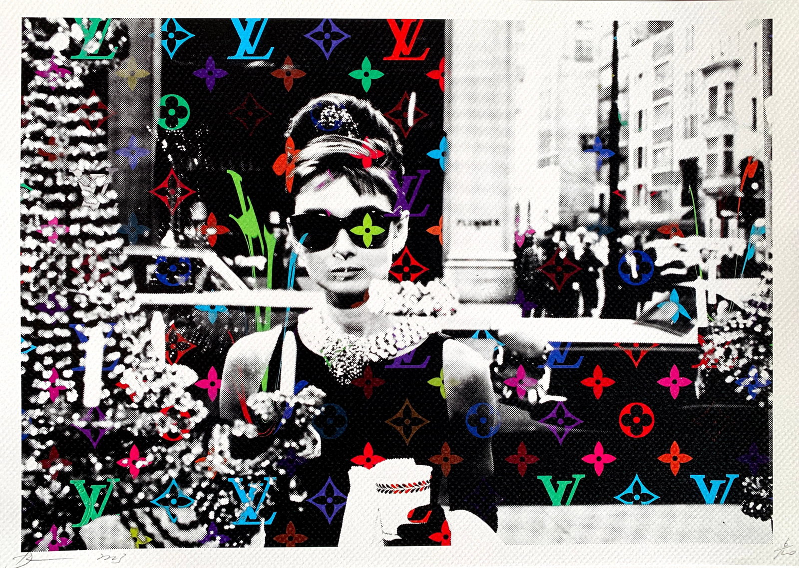 Death NYC Audrey Louis Vuitton: Title: Death NYC Audrey Louis Vuitton Date/Period:21st Century Materials: Giclee on Fine art 300 gsm paper Size:17 3/4 x 12 1/2 inches Description:Artist: Death NYC, limited edition giclee on paper, o
