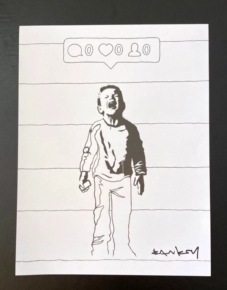 BANKSY + SIGNED " NO FOLLOWERS " PRINT FRAMED - 2