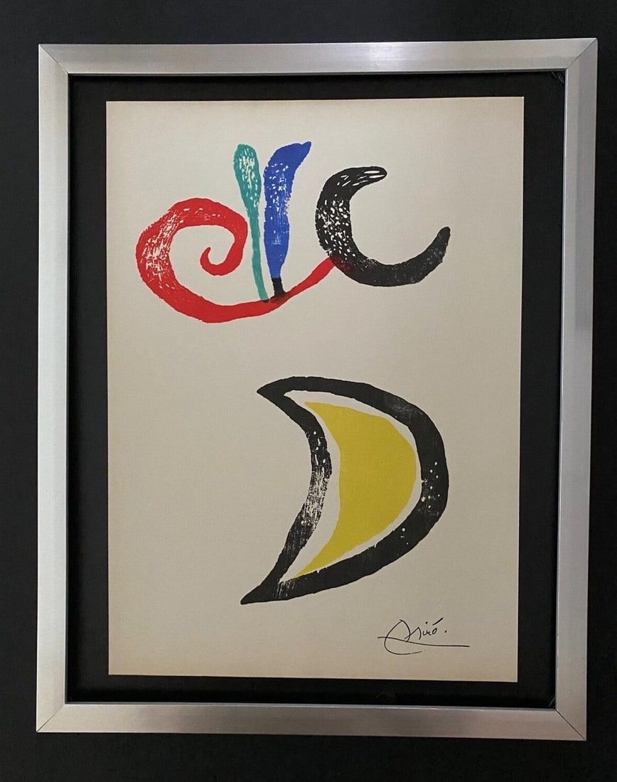 Joan Miro | Vintage 1958 Signed Colorful Print | Mounted and Framed: Up for Auction this Beautiful and Scarce Vintage 1958 Print JOAN MIRO Facsimile Signature in ink. Art Print is about 12 X 9 in. This piece is Mounted and Framed covering an area of 15 x 12 in. This