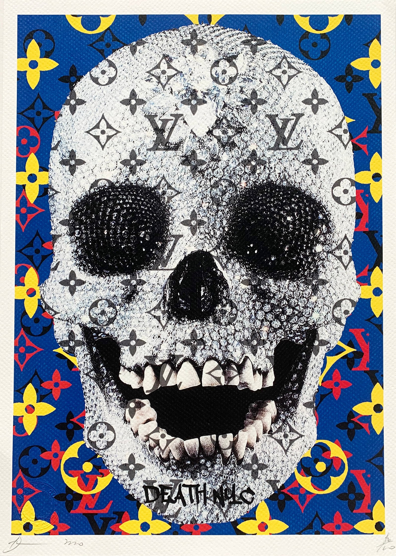 Death NYC damien Hirst LV: Title: Death NYC damien Hirst LV Date/Period:21st Century Materials: Giclee on Fine art 300 gsm paper Size:17 3/4 x 12 1/2 inches Description:Artist: Death NYC, limited edition giclee on paper, out