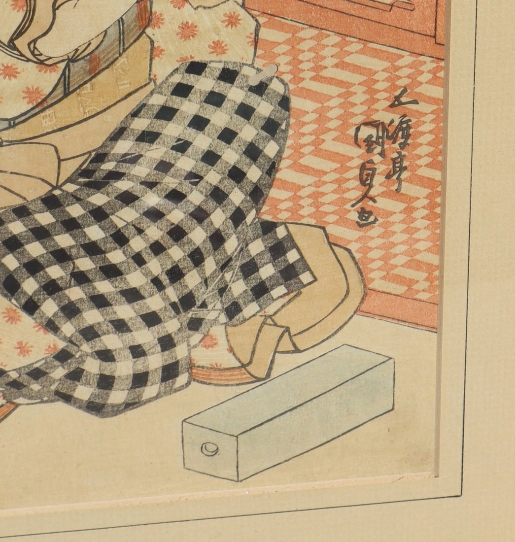 Shiba Miyanoshita 19th Century Kunisada Period Woodblock Print w/ Seated Figure - 4
