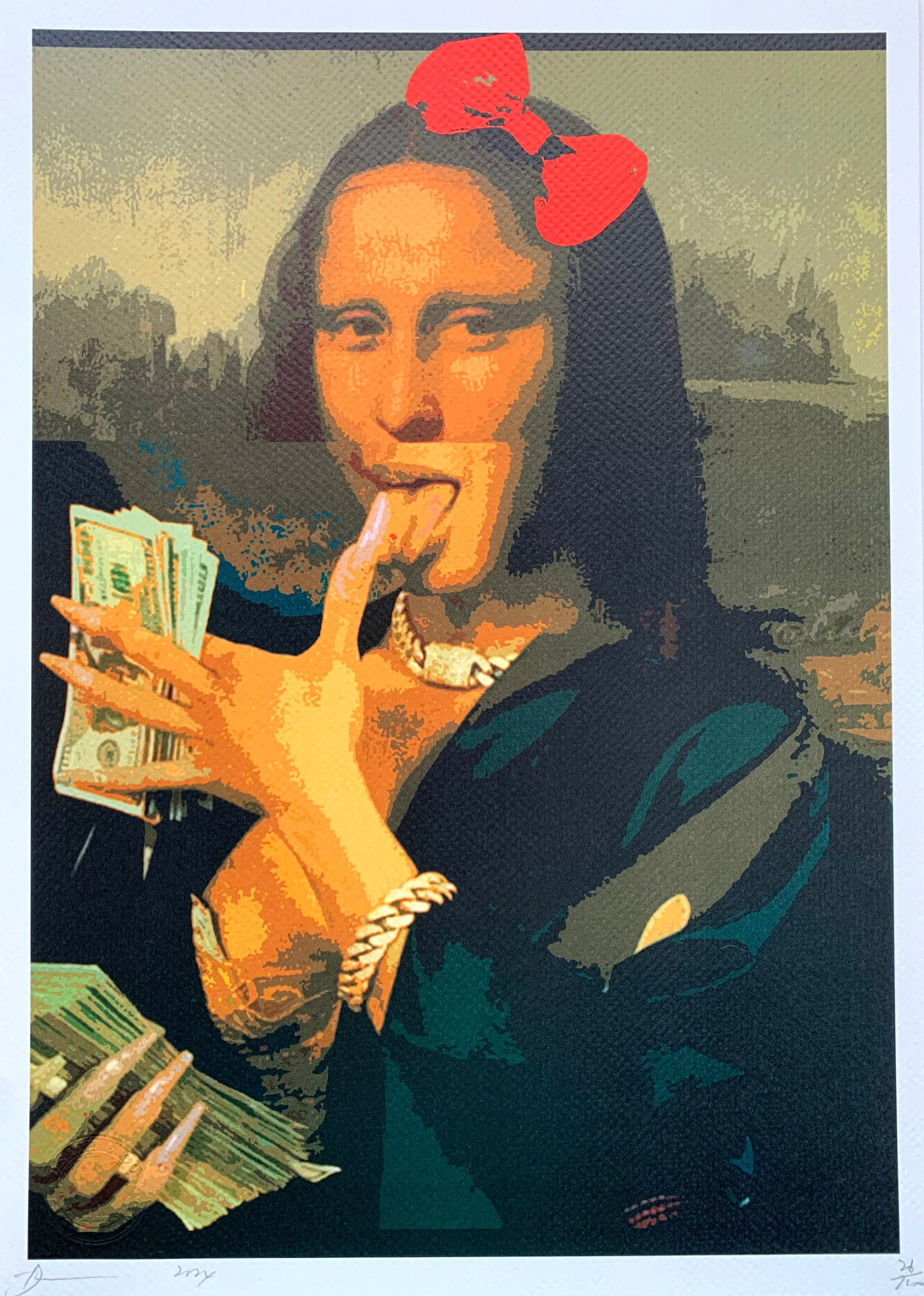 Death NYC Mona Lisa 2: Title: Death NYC Mona Lisa 2 Date/Period:21st Century Materials: Giclee on Fine art 300 gsm paper Size:17 3/4 x 12 1/2 inches Description:Artist: Death NYC, limited edition giclee on paper, out of edd