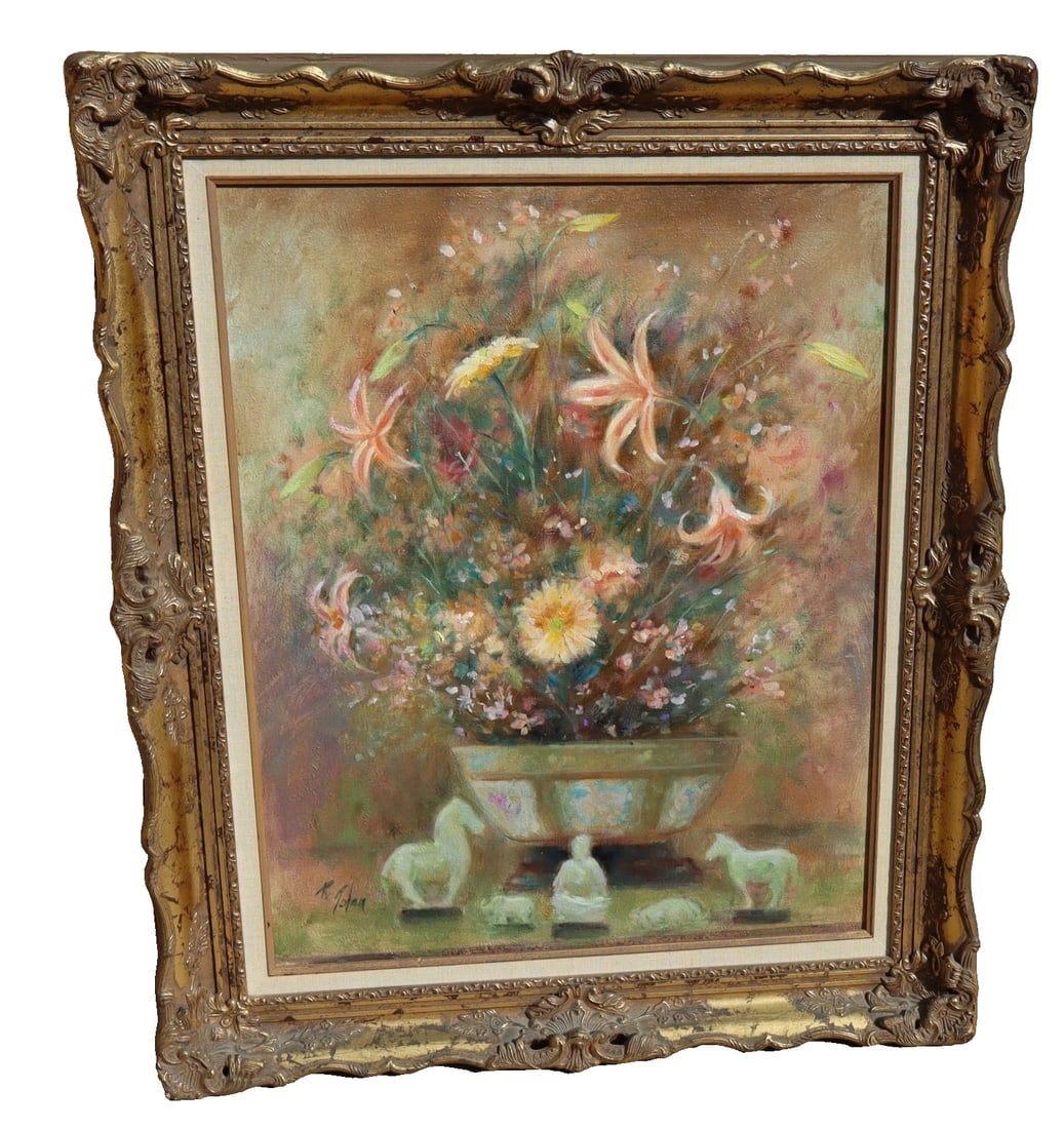 RICHARD JUDSON ZOLAN Original oil painting Still Life with Flowers and Figurines (1 of 6)