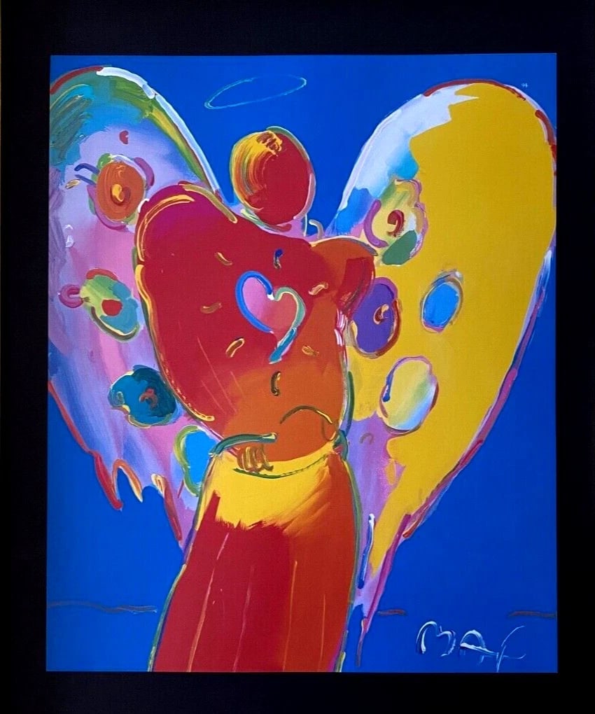Peter Max | Angel Vintage Print Signed | Framed Large 16x12in. Gold Pop Art - 2