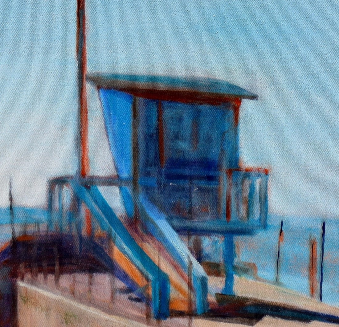 WILLIAM PERKINS Beach Scene Will's Lifeguard Station oil painting - 3