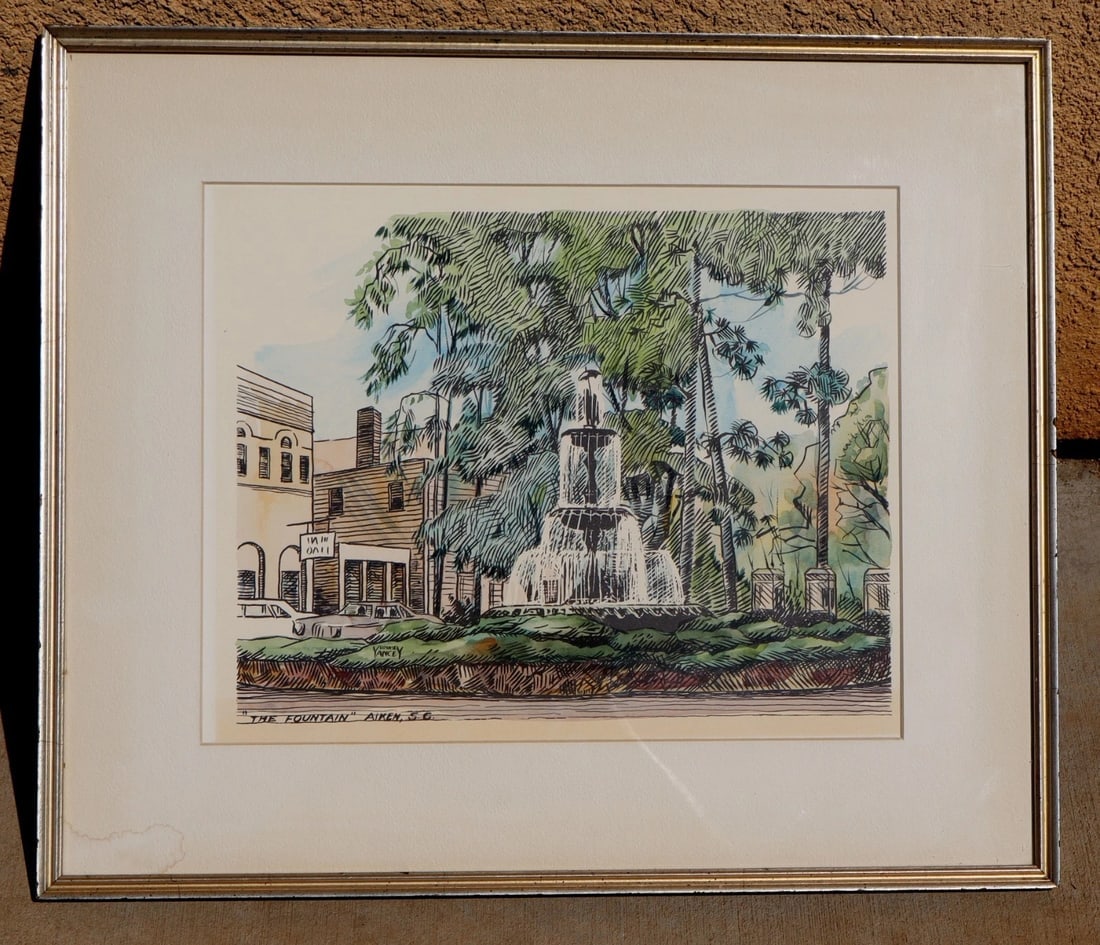 LOUISE YANCEY (Streed) The Fountain Aiken South Carolina watercolor and ink: Title:LOUISE YANCEY (Streed) The Fountain Aiken South Carolina watercolor and ink Description:LOUISE YANCEY STREED (1925-2012). Original watercolor and ink. The Fountain, Aiken South Carolina, 11" x 1
