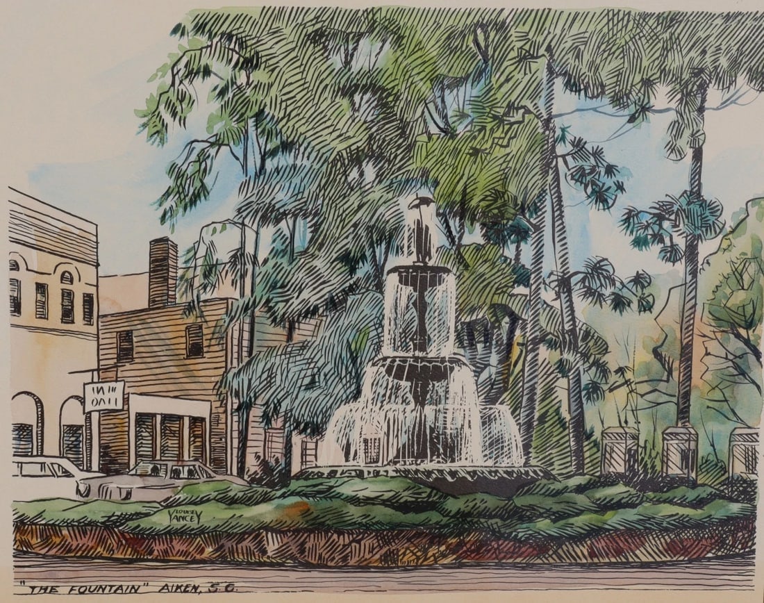 LOUISE YANCEY (Streed) The Fountain Aiken South Carolina watercolor and ink - 2