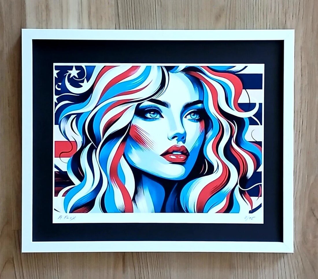 AIDAN FLUX | Hand Signed Authentic Print Framed | LARGE | COA | American Woman: This is a one-of-a-kind Hand Signed Authentic Giclee by AIDAN FLUX. From his Series "American Woman" The artist has created a stunning piece of art that features a powerful message about women's