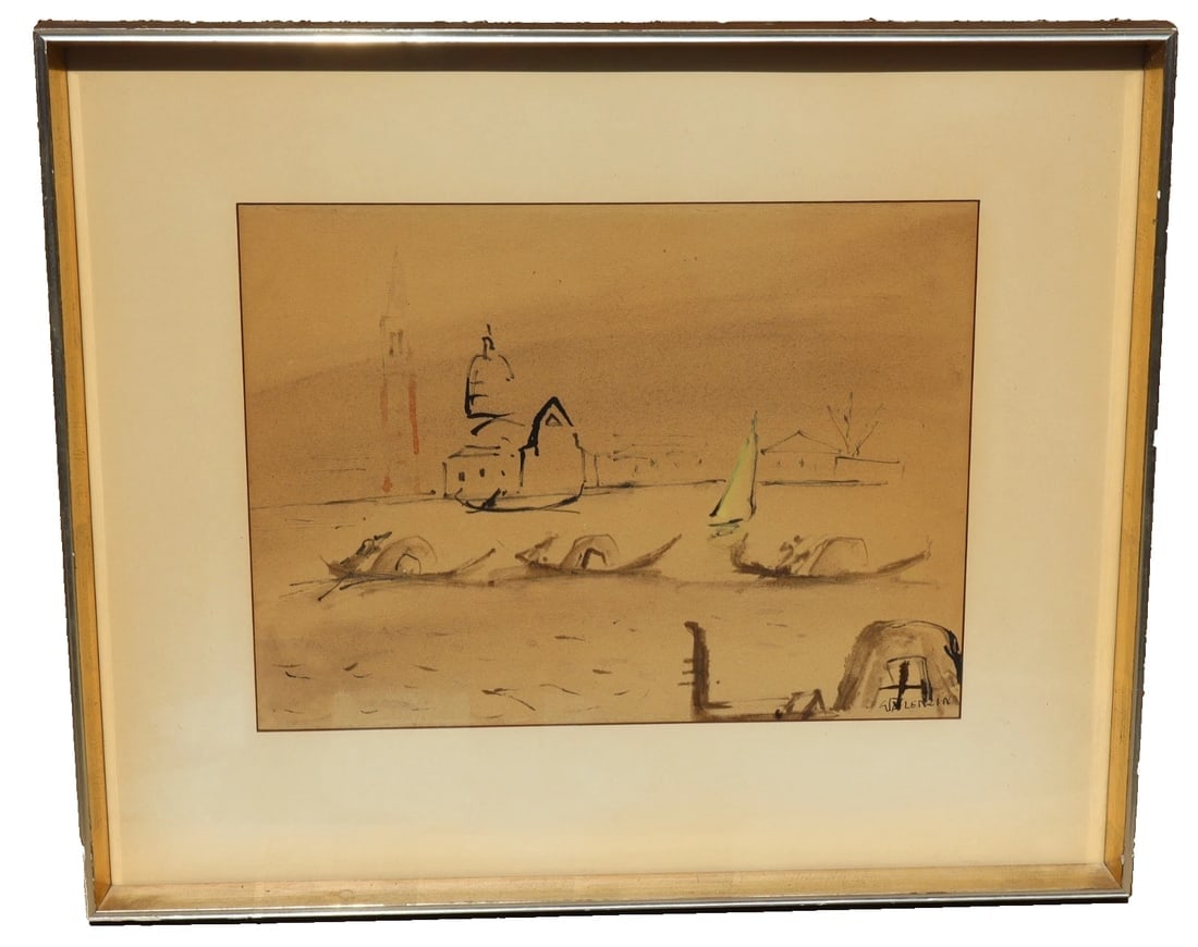 GIORGIO VALENZIN Fine Gallery Original Watercolor and Ink Painting Venetian Fog: Title:GIORGIO VALENZIN Fine Gallery Original Watercolor and Ink Painting Venetian Fog Description:Giorgio Valenzin (Italian 1901-1978). From a Fine Gallery. Venetian Fog, 11-1/2" x 15-1/2" sight size