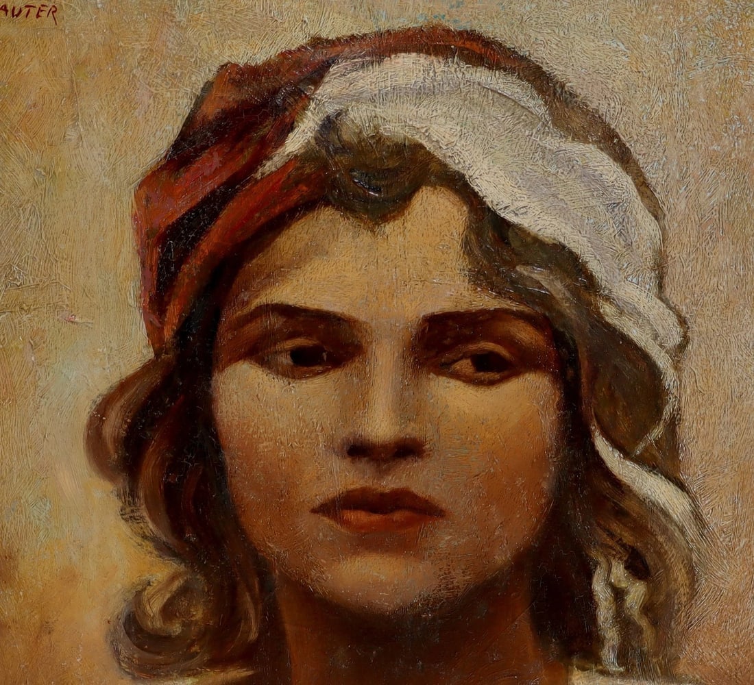 EDWIN C. SAUTER Original Mid Century oil painting of a Pretty Gypsy Woman - 4