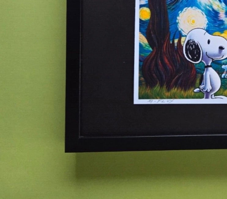 AIDAN FLUX | Hand Signed Authentic Print Framed Snoopy Starry Night Charlie COA - 3