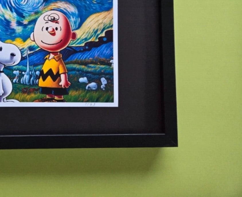AIDAN FLUX | Hand Signed Authentic Print Framed Snoopy Starry Night Charlie COA - 4