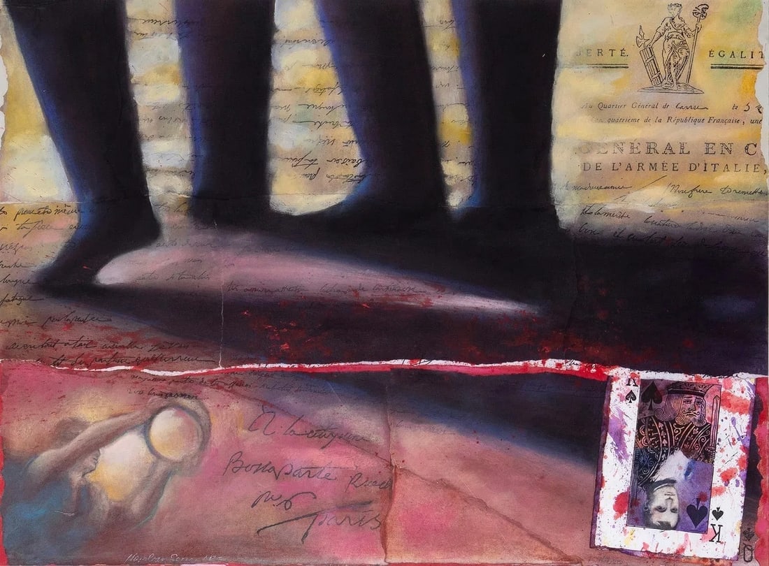 CHARLES HOBSON Original Mixed Media w/ Collage & Pastel on Paper Napoleon Series - 4