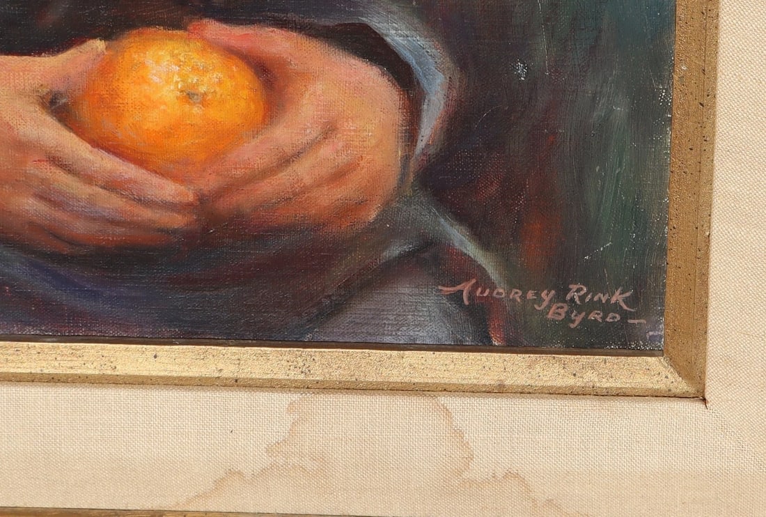 Audrey Rink Byrd Original oil painting Asian Child By Lantern Holding an Orange - 7