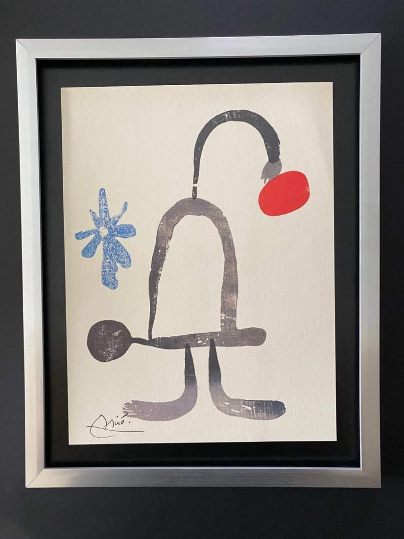 Joan Miro | Vintage 1983 Signed Colorful Print | Mounted and Framed: Up for Auction this Beautiful and Scarce Vintage 1983 Print JOAN MIRO Facsimile Signature in ink. Art Print is about 12 X 9 in. This piece is Mounted and Framed covering an area of 15 x 12 in. This