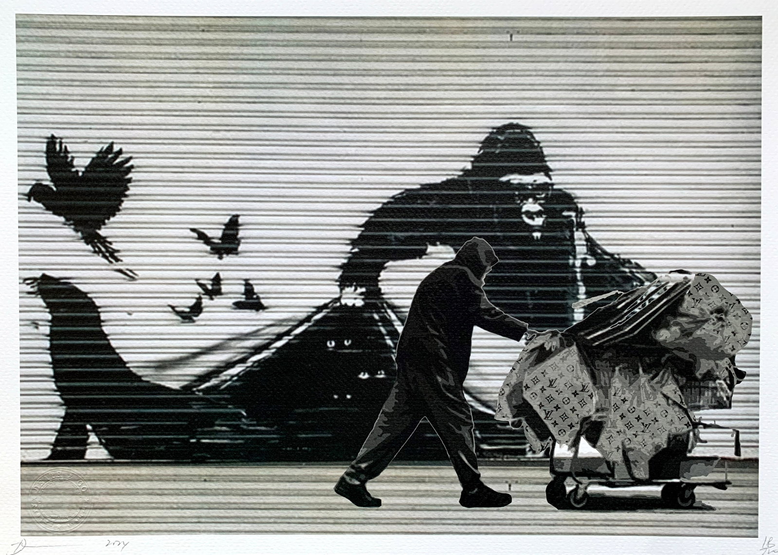 Death NYC Banksy 3: Title: Death NYC Banksy 3 Date/Period:21st Century Materials: Giclee on Fine art 300 gsm paper Size:17 3/4 x 12 1/2 inches Description:Artist: Death NYC, limited edition giclee on paper, out of