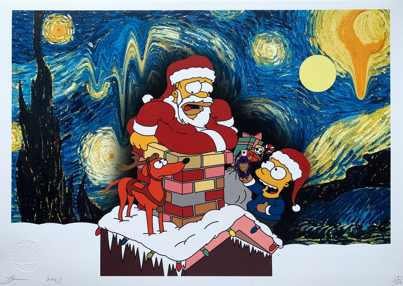 DEATH NYC Van Gogh Simpsons: Title: DEATH NYC Van Gogh Simpsons Date/Period:21st Century Materials: Giclee on Fine art 300 gsm paper Size:17 3/4 x 12 1/2 inches Description:Artist: Death NYC, limited edition giclee on paper, out