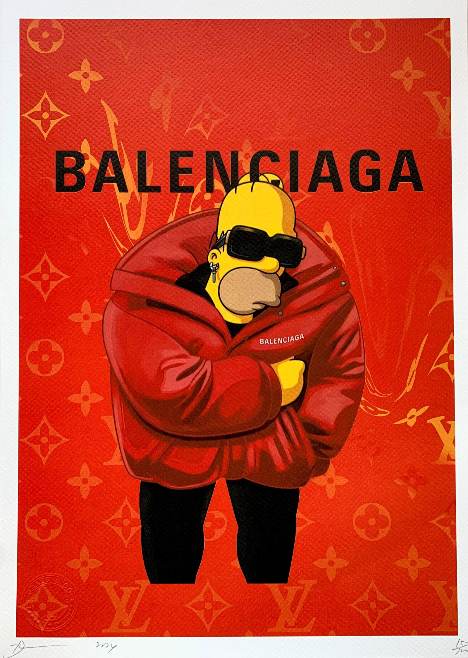 Death NYC Balenciaga Simpson 2: Title: Death NYC Balenciaga Simpson 2 Date/Period:21st Century Materials: Giclee on Fine art 300 gsm paper Size:17 3/4 x 12 1/2 inches Description:Artist: Death NYC, limited edition giclee on paper,