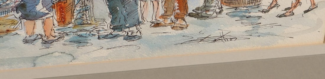 STEVEN ANTON XANTHOS Old Associated American Artists Watercolor &Ink Fish Market - 4