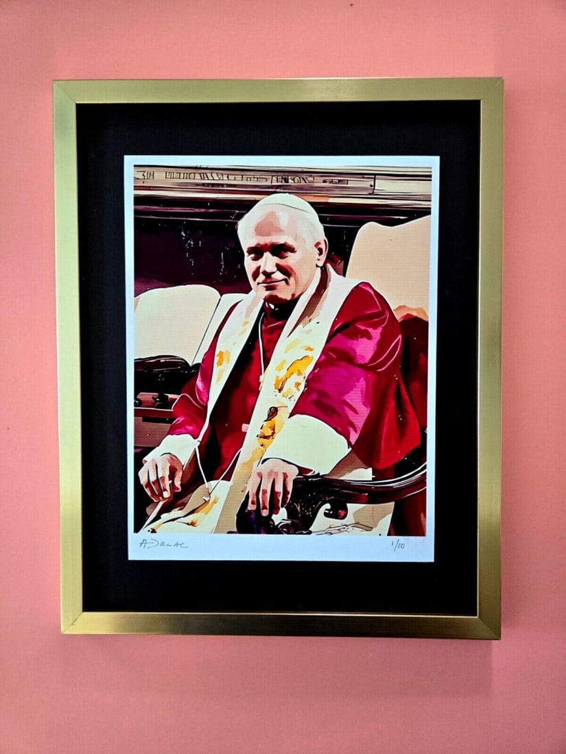 ALEXANDER DULAC | POPE JOHN PAUL II Hand Signed Print Ed. of 10 | COA: My art is a celebration of the grandeur and splendor of the 21st century. Through my portraits, I seek to immortalize those who not only define but also inspire aspiration and luxury in our
