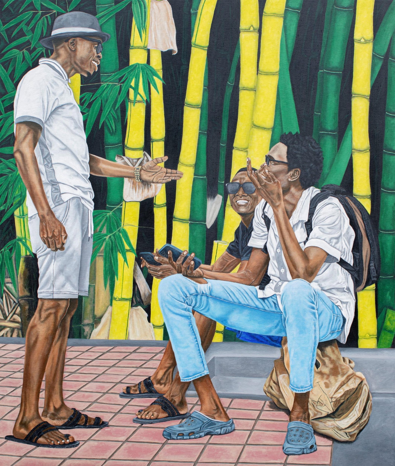 Switzin Twikirize , Wouldn't You Like To Know, 2022: Creator: Switzin Twikirize (1991, Ugandan) Creation Year: 2022 Dimensions: Height: 55.1 in (139.96 cm)Width: 47.2 in (119.89 cm)Depth: 1 in (2.54 cm) Medium: Canvas,Acrylic Movement & Style: Realist