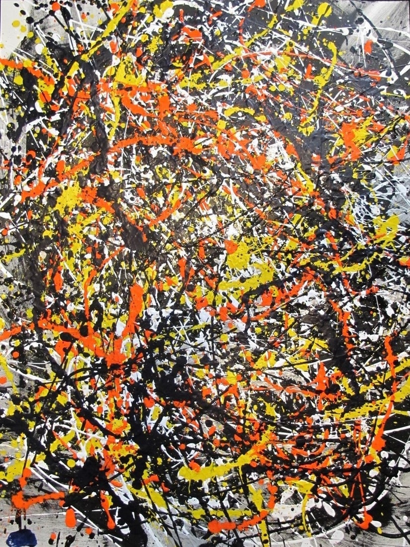 Jackson Pollock Style Drip Painting HAND Painted & Signed with fingerprint one of a kind original (1 of 9)