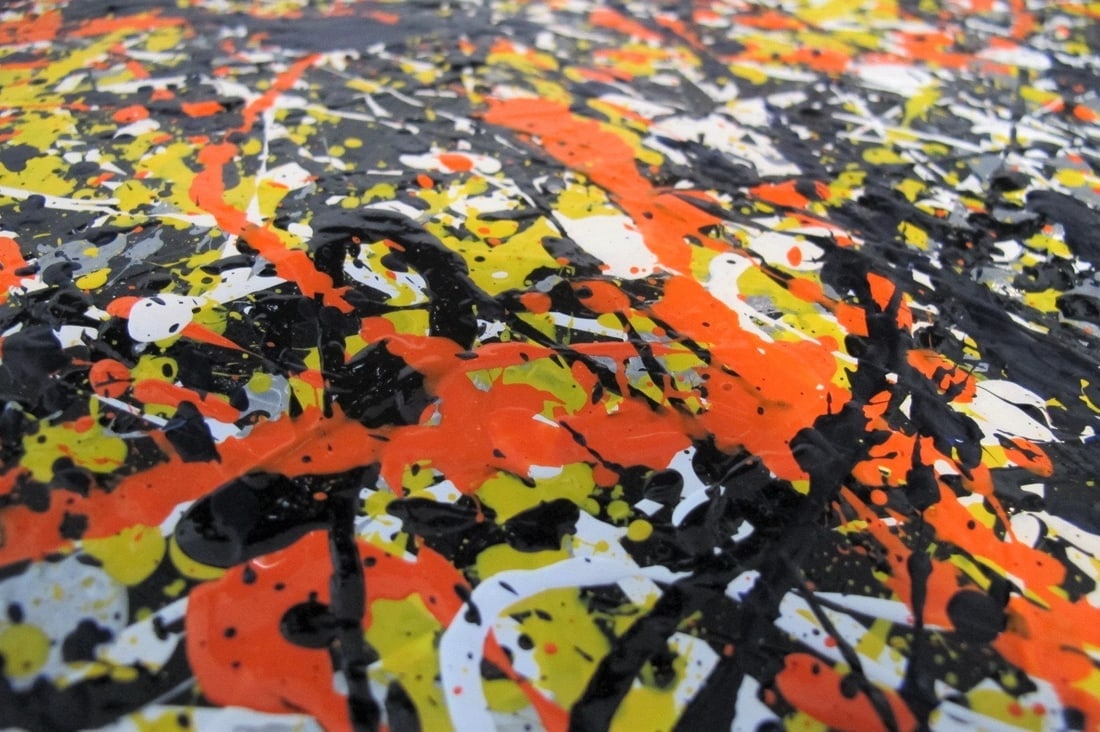 Jackson Pollock Style Drip Painting HAND Painted & Signed with fingerprint one of a kind original - 7