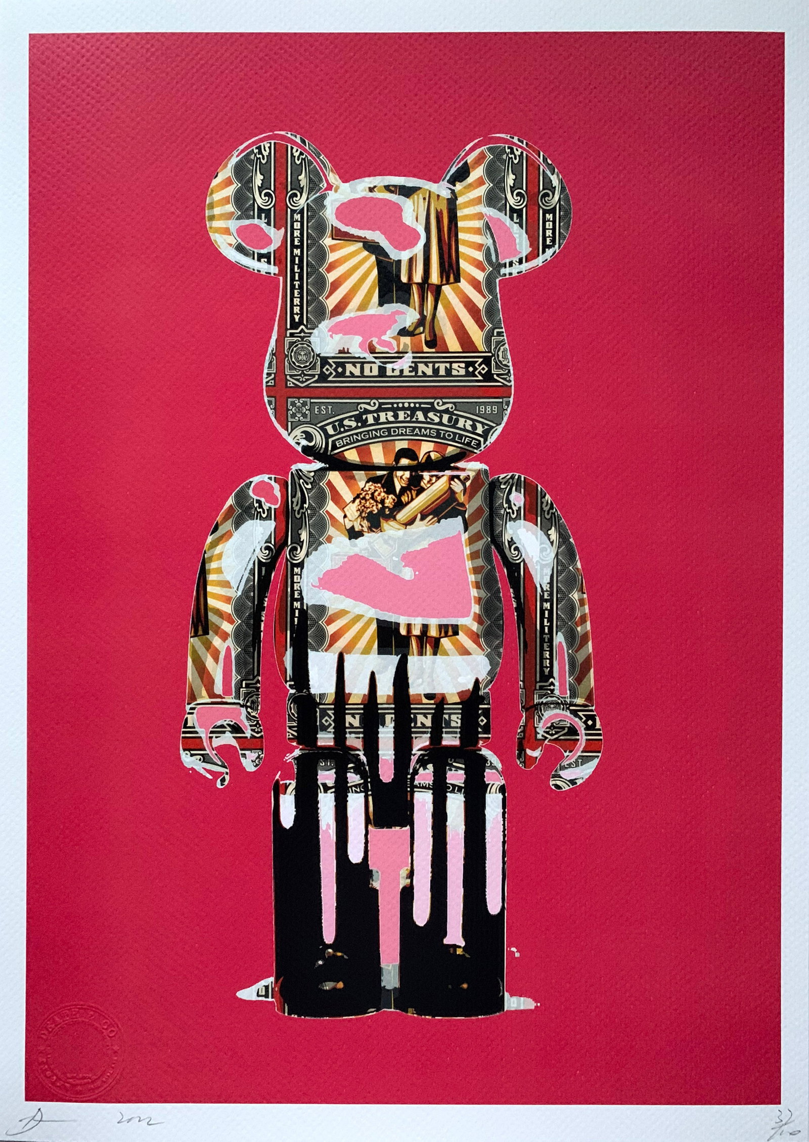 DEATH NYC Bearbrick: Title: DEATH NYC Bearbrick Date/Period:21st Century Materials: Giclee on Fine art 300 gsm paper Size:17 3/4 x 12 1/2 inches Description:Artist: Death NYC, limited edition giclee on paper, out of