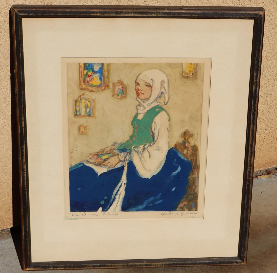 Dan Sayre Groesbeck Mixed Media Painting Woman in a Shop with Icons - 2