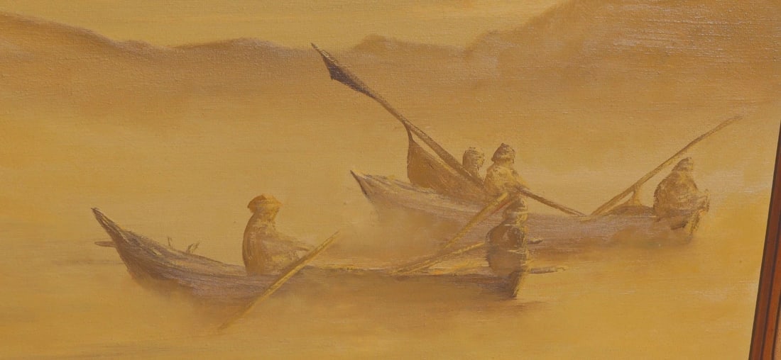 ANNETTE SULLIVAN Original oil painting Asian Figures on Rowboats in Misty Waters - 4