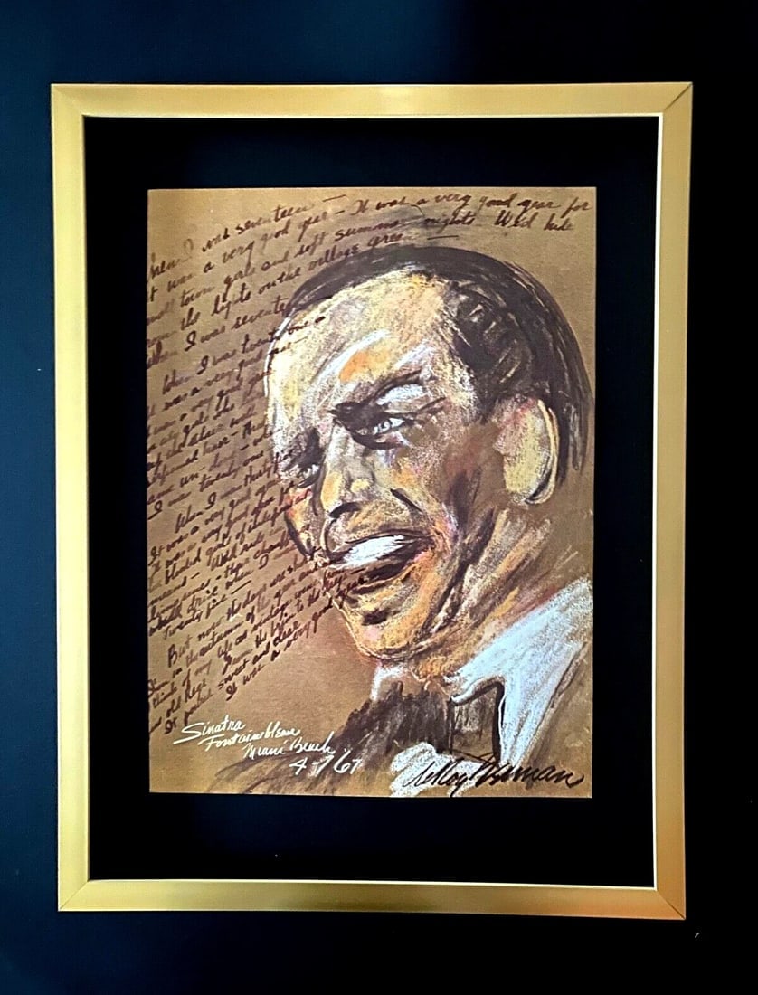 LEROY NEIMAN + FRANK SINATRA + CIRCA 1970'S + SIGNED PRINT FRAMED: We have for Sale this LEROY NEIMAN AWESOME 1970'S PRINT AFTER THE SKETCH OF " FRANK SINATRA " SIGNED IN THE PLATE FULL OF COLOR PRINT SIZE OF THE PRINT: 14 X 11 in FRAME COVERS AN AREA OF 17 X 12 in M