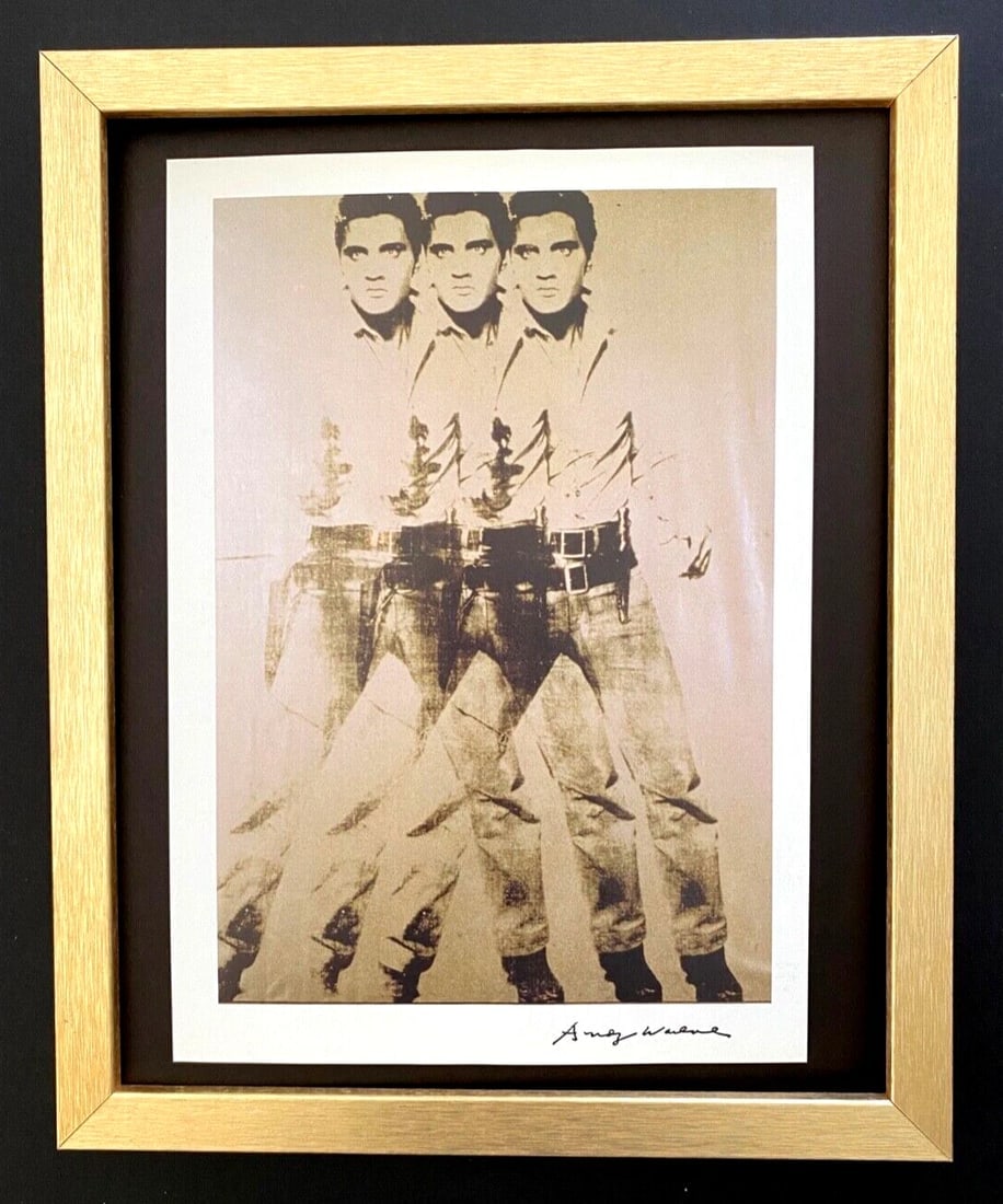 Andy Warhol | Vintage 1984 Elvis Presley Print Signed | Mounted and Framed!: Up for Auction this Beautiful and Scarce Vintage 1984 Offset Lithograph after Andy Warhol " Elvis Presley " Facsimile Signature in ink Art Print is about 4 X 6 in. This piece is mounted on a 10 x 8