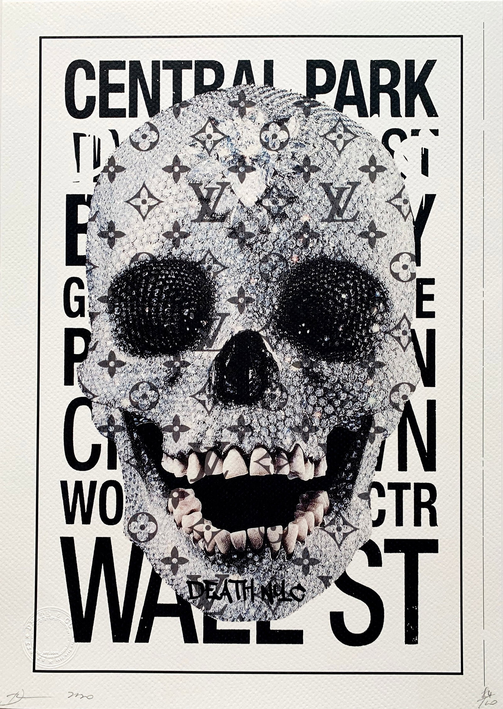Death NYC Damien Hirst: Title: Death NYC Damien Hirst Date/Period:21st Century Materials: Giclee on Fine art 300 gsm paper Size:17 3/4 x 12 1/2 inches Description:Artist: Death NYC, limited edition giclee on paper, out of