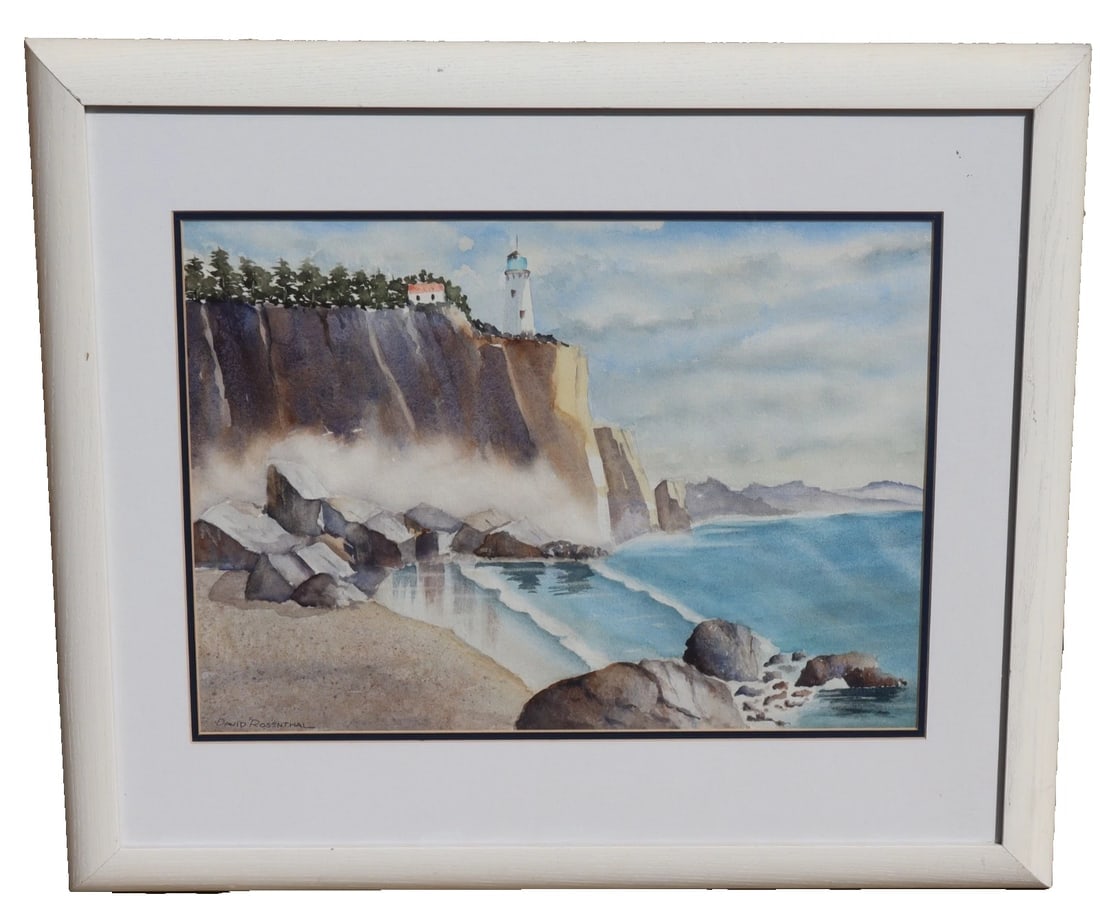 DAVID ROSENTHAL Original Watercolor Acadia Lighthouse Maine: Title:DAVID ROSENTHAL Original Watercolor Acadia Lighthouse Maine Description:DAVID ROSENTHAL. California artist that lived in Laguna Niguel, California. Painting appears to be Circa 1970s/1980s.