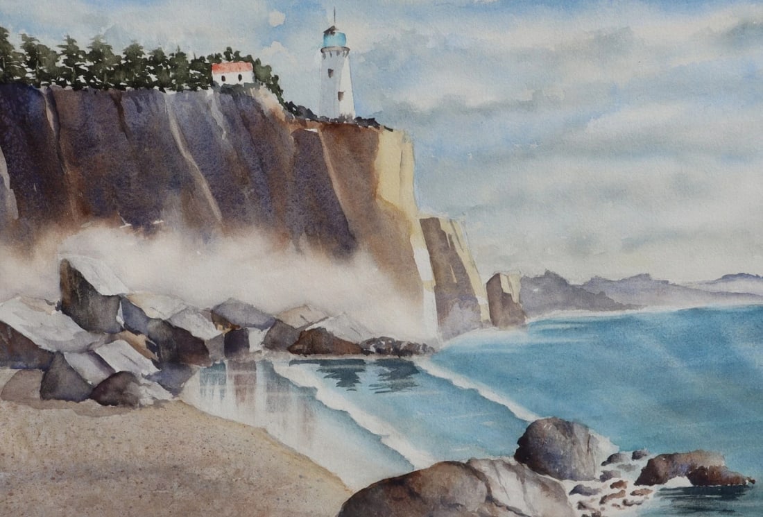 DAVID ROSENTHAL Original Watercolor Acadia Lighthouse Maine - 4