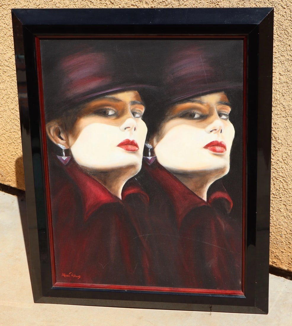 ALEXI ALLENS Original oil painting on Canvas Two Women in Hats - 2