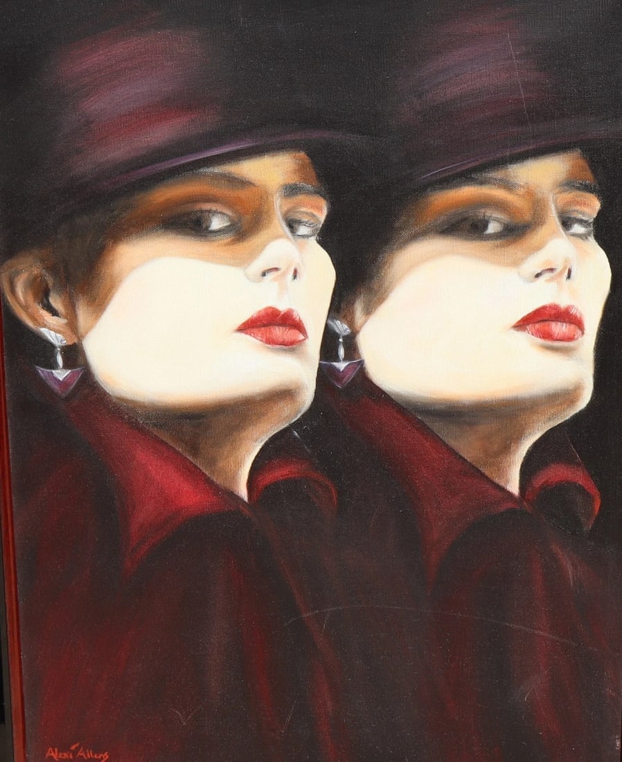 ALEXI ALLENS Original oil painting on Canvas Two Women in Hats - 3
