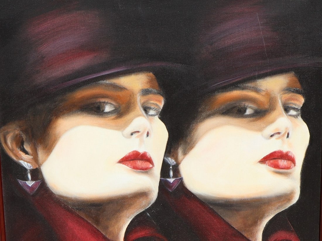 ALEXI ALLENS Original oil painting on Canvas Two Women in Hats - 4