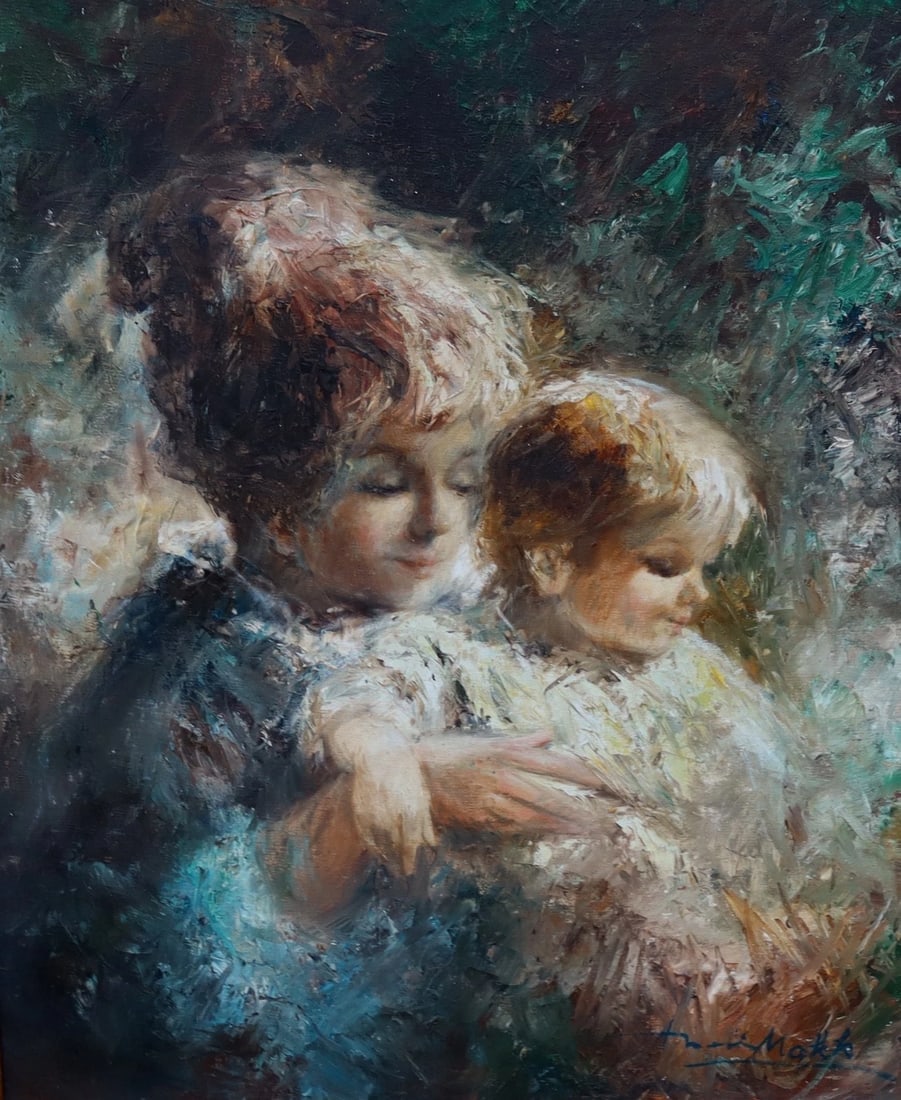 AMERICO MAKK Original oil painting Mother & Child "Mother's Love" - 3