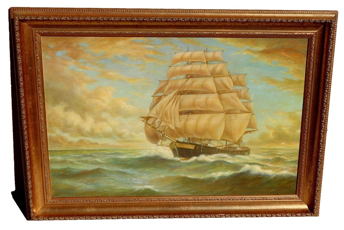 LEO RAWLINGS British Ship on the High Seas original oil painting 1972: Title:LEO RAWLINGS British Ship on the High Seas original oil painting 1972 Description:LEO RAWLINGS (British 1918 - 1990?). Some people have his death date as 1984. Although the artist did comics in