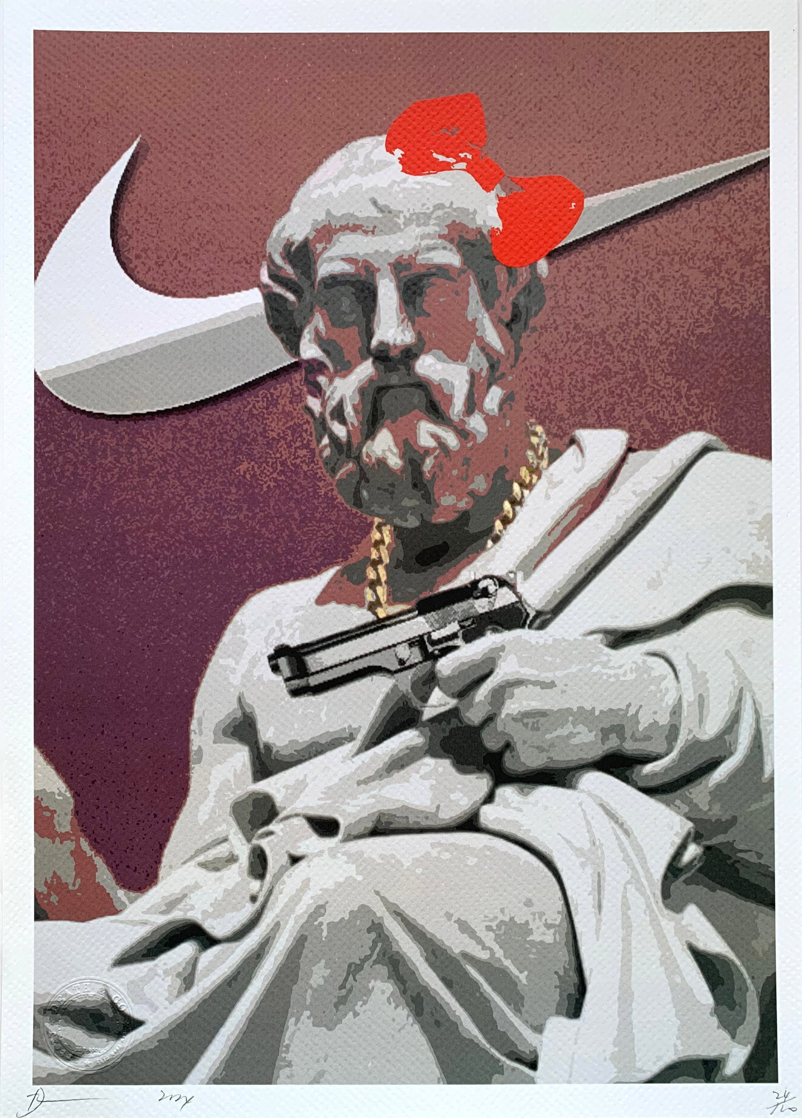Death NYC Nike 2: Title: Death NYC Nike 2 Date/Period:21st Century Materials: Giclee on Fine art 300 gsm paper Size:17 3/4 x 12 1/2 inches Description:Artist: Death NYC, limited edition giclee on paper, out of