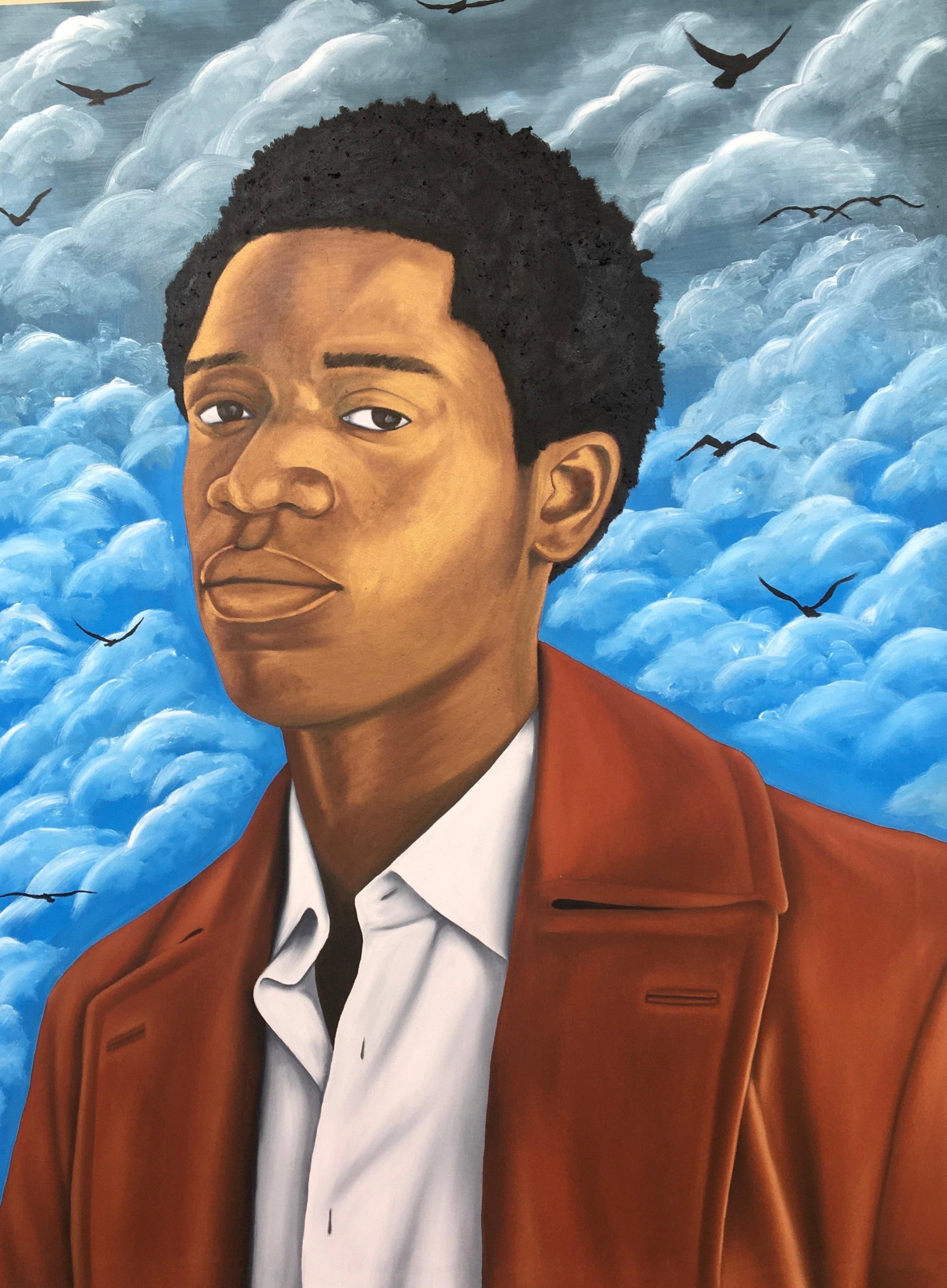 Mubaraq Yusuf, Blue Sky, 2022: Creator: Mubaraq Yusuf (2000, Nigerian) Creation Year: 2022 Dimensions: Height: 40 in (101.6 cm)Width: 30 in (76.2 cm)Depth: 1 in (2.54 cm) Medium: Canvas,Oil Movement & Style: Photorealist Period: